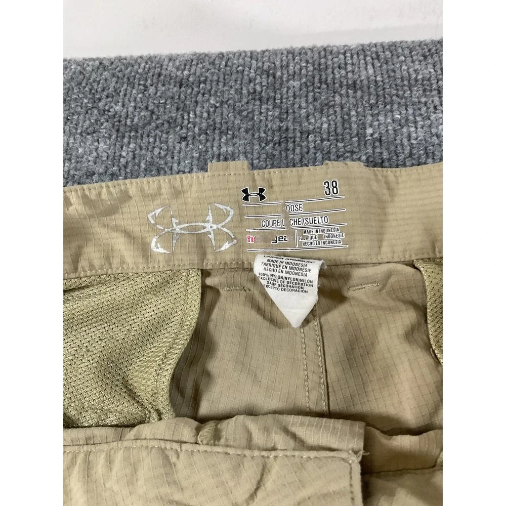 Under Armour Convertible Pants 38x32 Tan Khaki Zip Off Hiking Cargo Lightweight